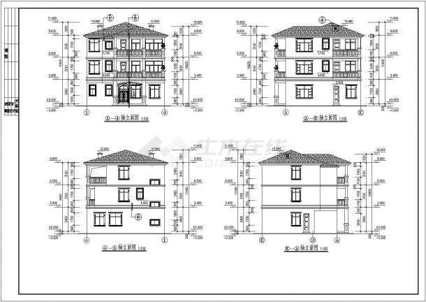 某地区三层框架结构别墅楼建筑设计方案图-图一
