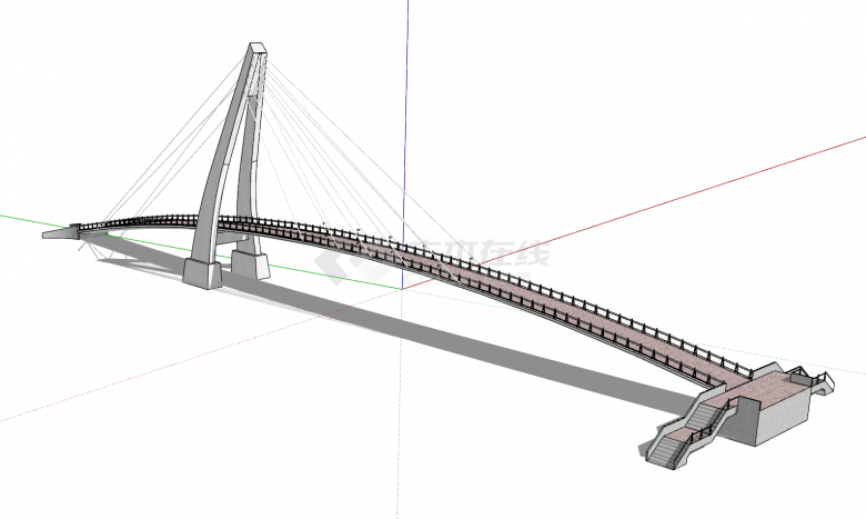 现代化大型观光斜拉人行桥梁su模型-图一