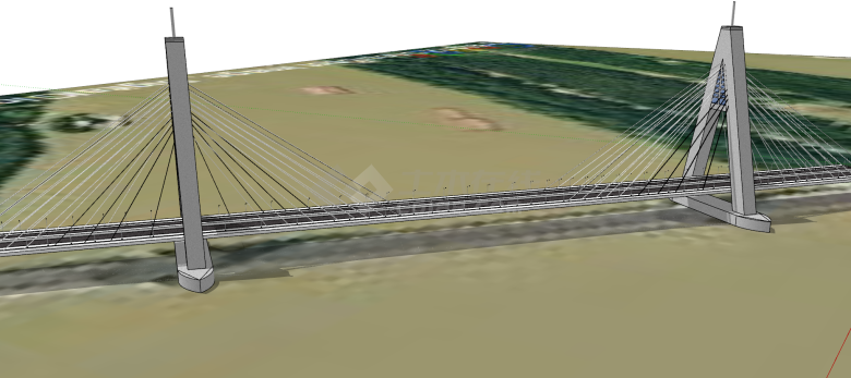 现代化大型砼制跨江大桥悬索桥梁su模型-图一