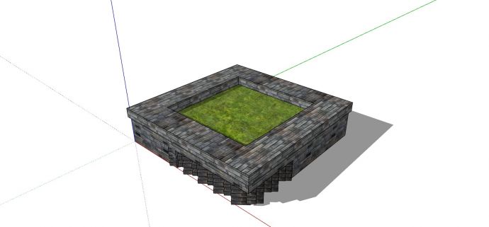 石砖凹陷型方形树池su模型_图1