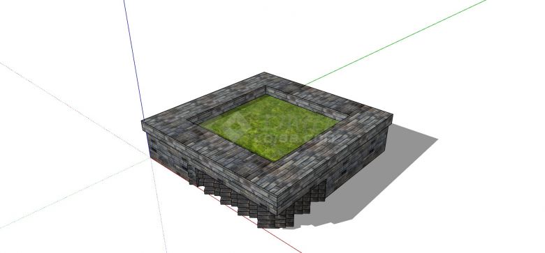 石砖凹陷型方形树池su模型-图一