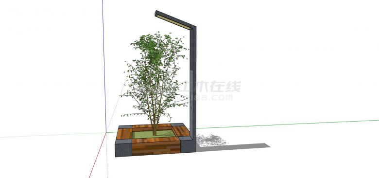 带路灯简约中式创意树池su模型-图二