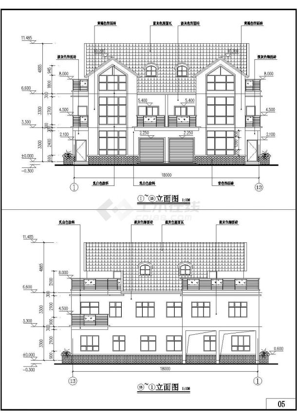 某地三层砖混结构别墅建筑设计方案图纸-图一
