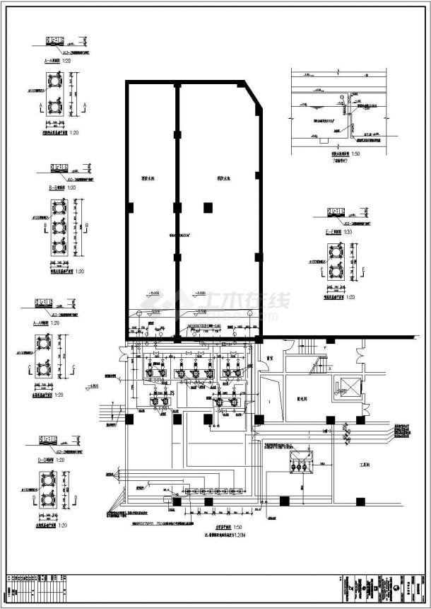 某地水泵房平面图剖面图系统图及材料表-图一