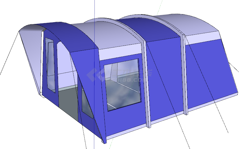 半圆形蓝色工地帐篷su模型-图二