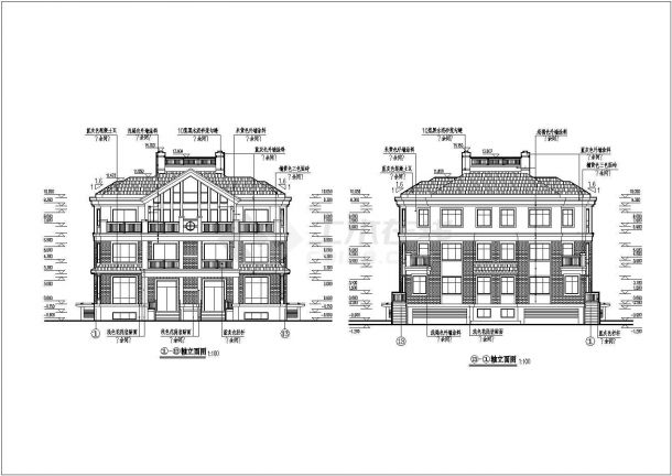 某小区三层双拼别墅建筑设计方案图-图一