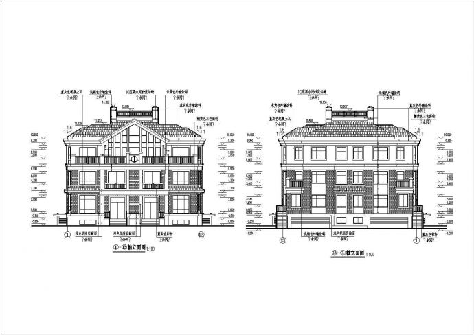 某小区三层双拼别墅建筑设计方案图_图1