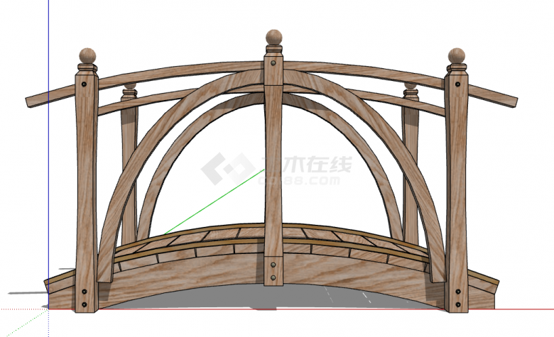 景区小河人行散步拱桥 su模型-图二