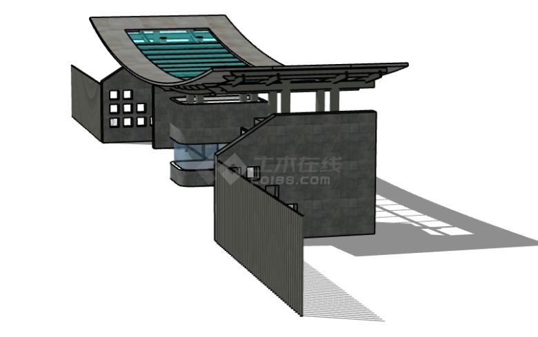 气质欧式厂区学校大门入口SU模型-图一