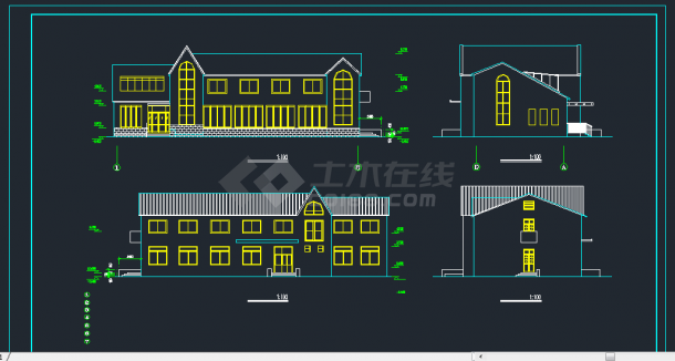 某地区度假村式别墅建筑设计CAD施工图-图二