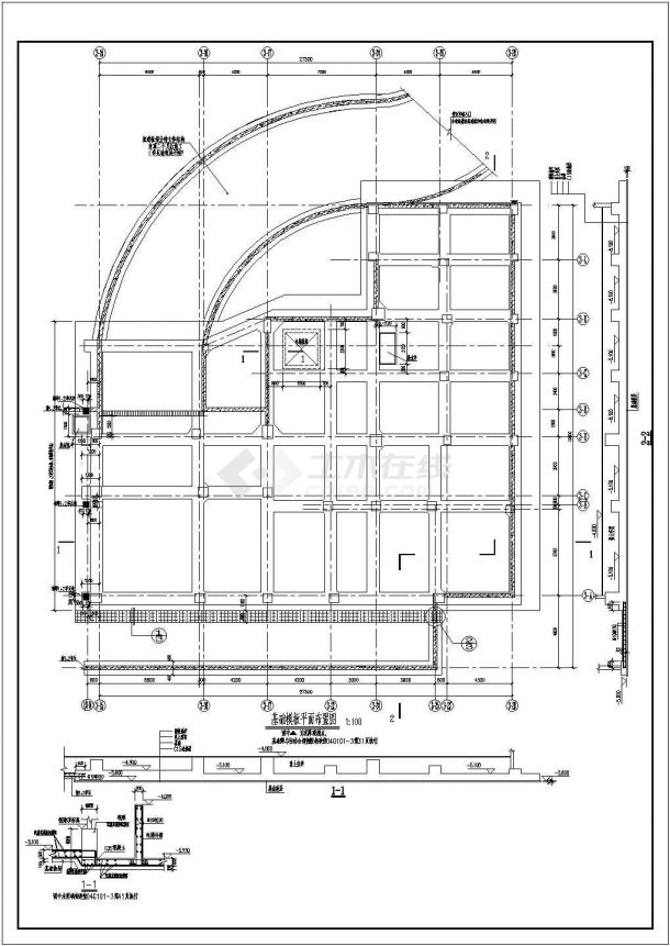 带一层地下室框架结构高层办公楼结构施工图-图二