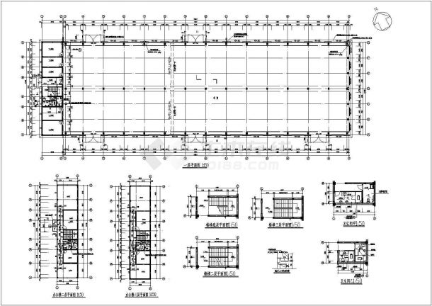 2跨厂房带三层办公楼全套建筑结构图-图二