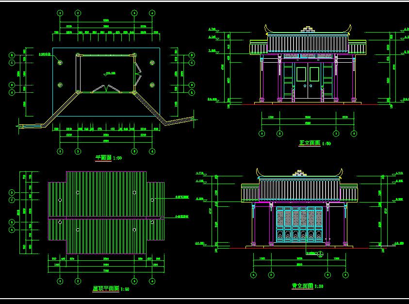 某地小型川西民居门厅建筑设计图(共4张)