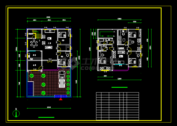 两层砖混结构别墅带车库带庭院设计CAD施工图-图二