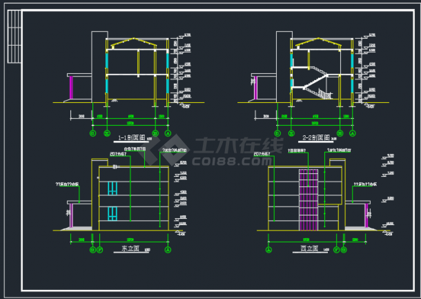 常州某地某工厂两层办公楼建筑工程CAD图-图二