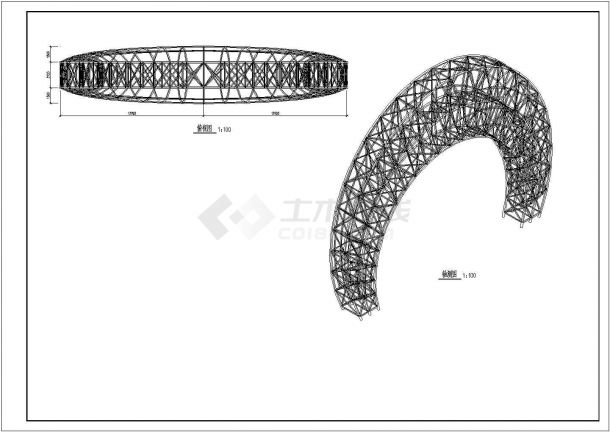 某地钢结构月亮造型工程管桁架结构图-图二