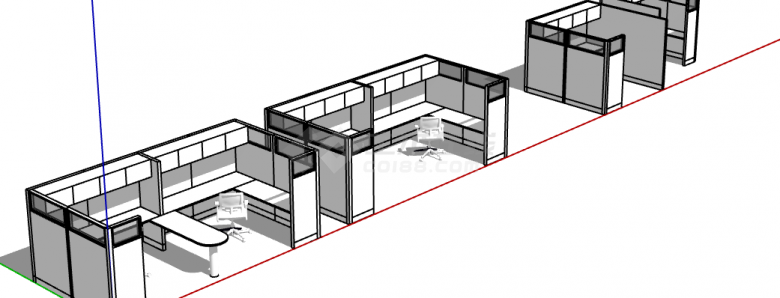 双人用传统办公用桌椅su模型-图二