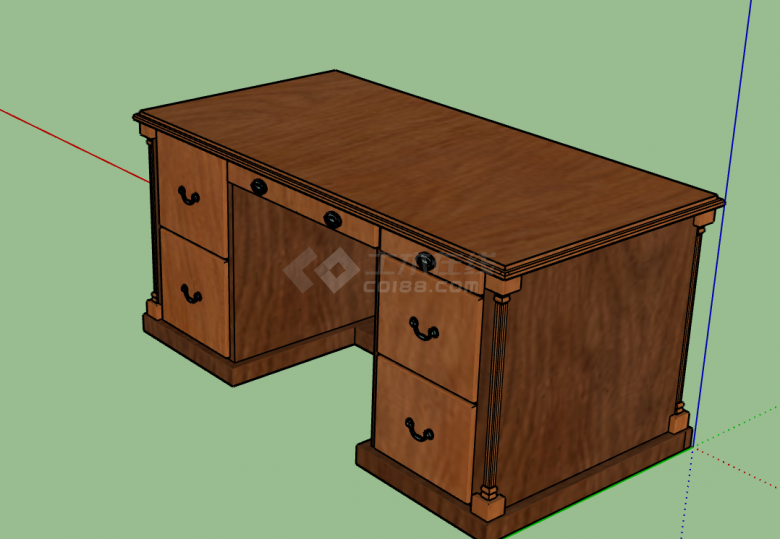 实木棕色传统型办公桌su模型-图二