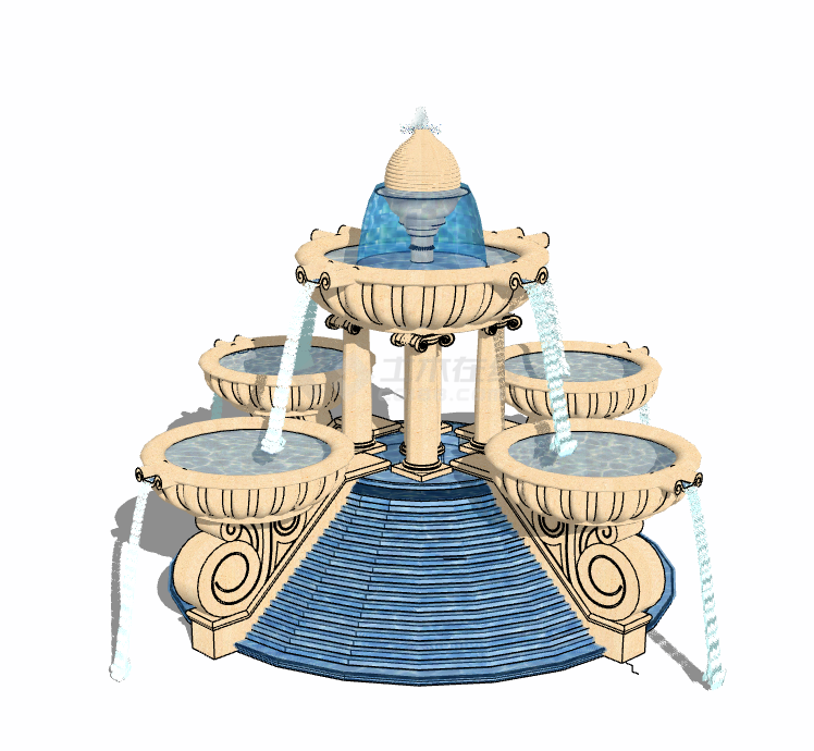 城市小区广场欧式喷泉 su模型-图一