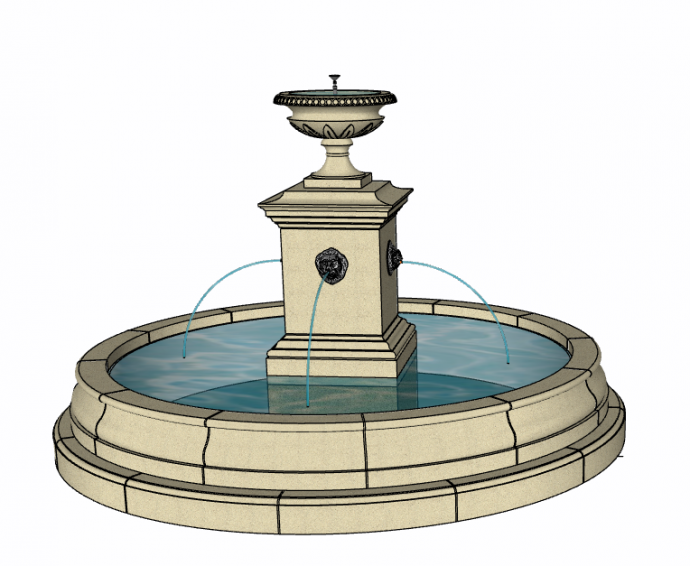 城市休闲中心公园喷泉su模型_图1