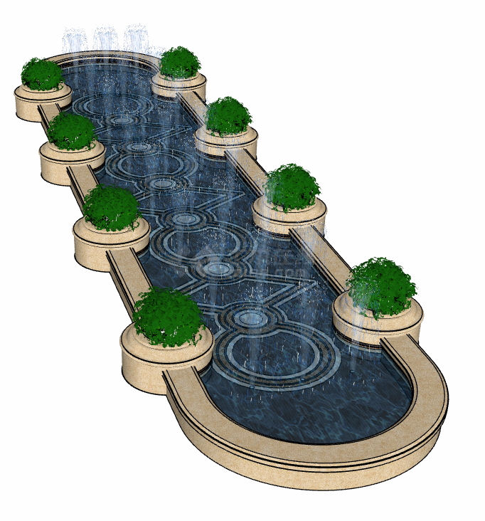 城市小区休闲中心喷泉su模型-图二