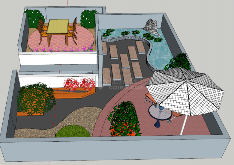 新中式庭院花园su模型-图一