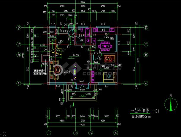 某地区恒大地产054号二层别墅cad设计施工图-图二