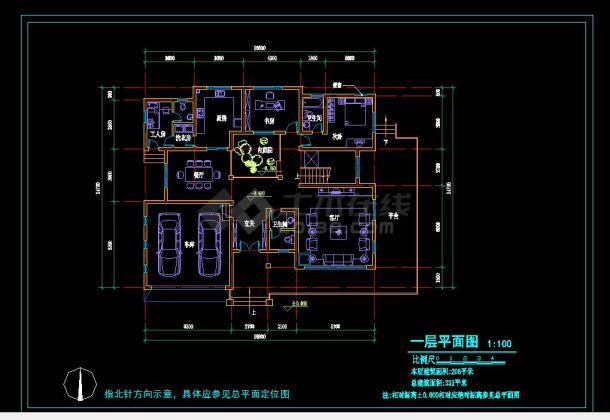 某地区恒大地产064号二层别墅cad设计施工图-图二