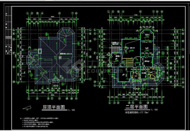 某地区恒大地产065号二层别墅cad设计施工图-图二