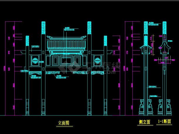 某地小型江南风格牌坊建筑设计图（共5张）-图二