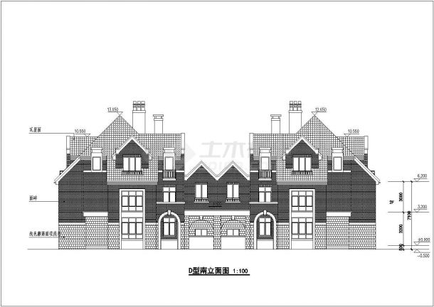 某小区两层连拼别墅建筑设计方案图-图二