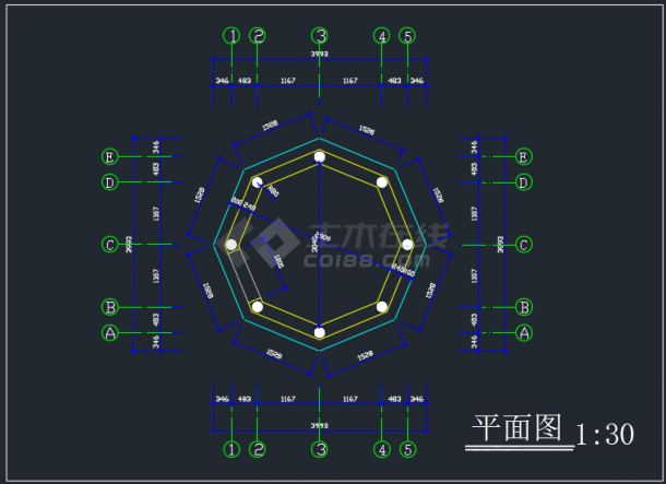 南京某地八角亭建筑CAD设计施工图-图二