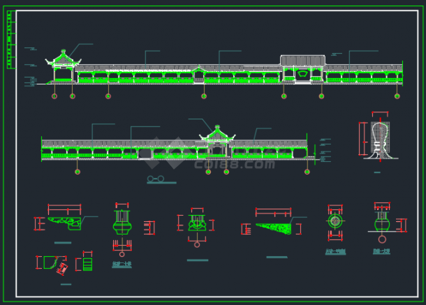 南京某地古建长廊建筑cad施工图