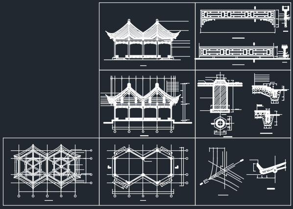 木结构宋式做法六角连亭CAD施工图_图1
