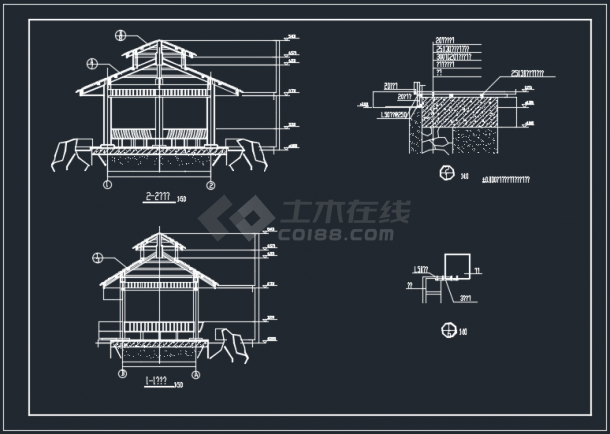 南京某地木亭建筑CAD设计施工图-图二