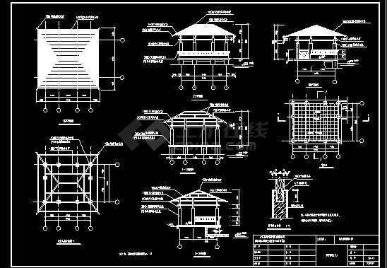 某地小型木亭廊花架建筑设计图（标注详细）-图二