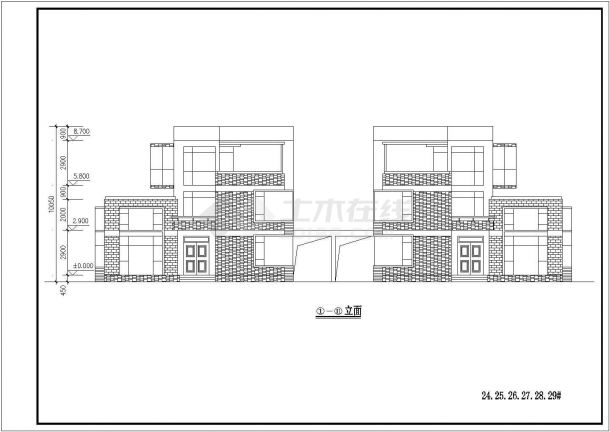 安徽某四套三层连拼别墅建筑设计方案图-图一