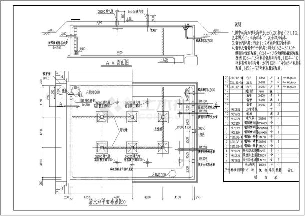 某地800T清水池工艺布置平面图剖面图-图一