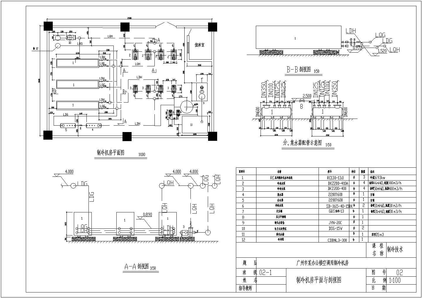 广州某建筑RC系列模块化水冷机组制冷机房布置图
