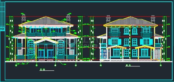 某双拼别墅建筑设计CAD详情全套图纸-图二