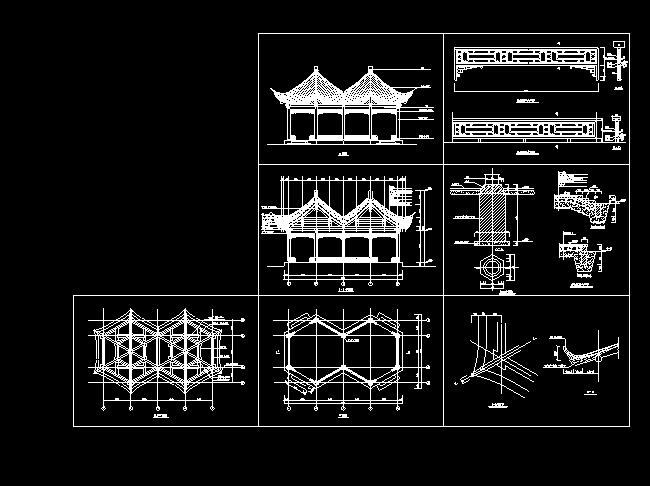 某地小型宋法木结构六角连亭建筑施工图（共7张）_图1