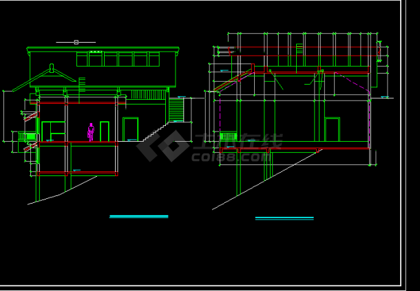 索道上部站茶站建筑施工CAD设计图纸-图二