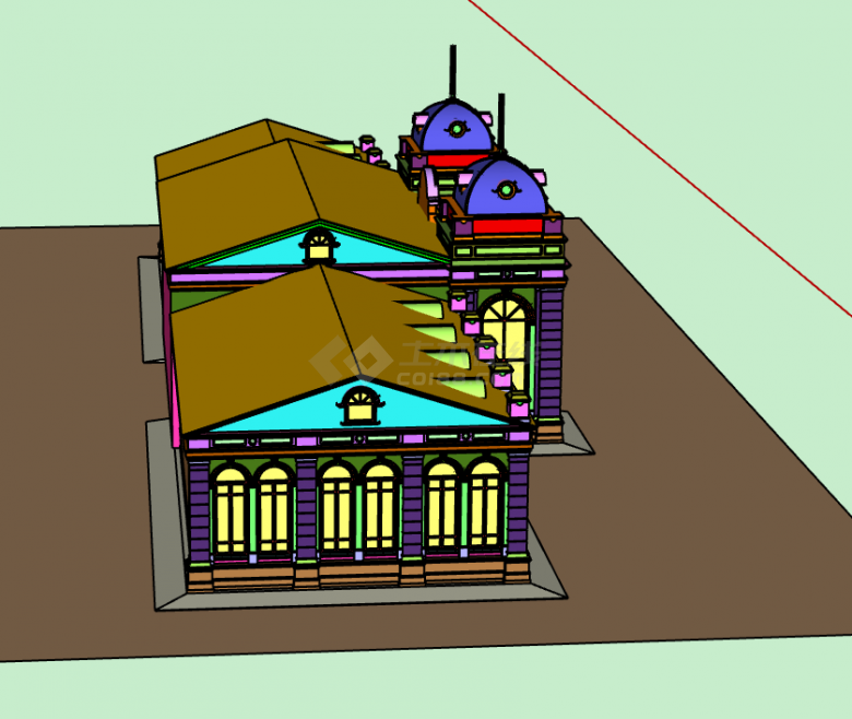 中型华丽式加油站建筑立面su模型-图二