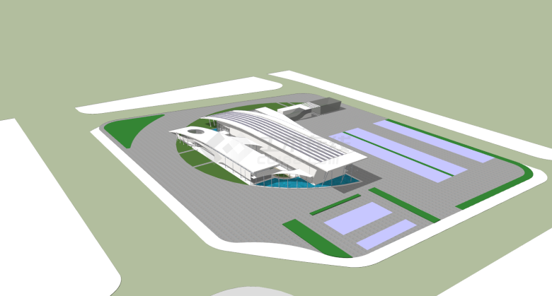 某地现代化独特汽车站su模型-图一