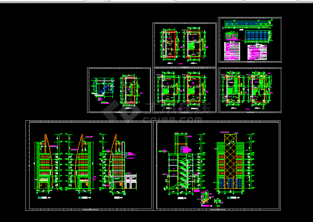 某商业街塔楼建筑施工CAD设计详图方案-图一