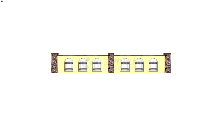 新欧式建筑风格围墙su模型-图一