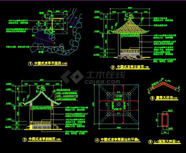 精美实用的中国式凉亭建筑施工图（标注详细）-图一
