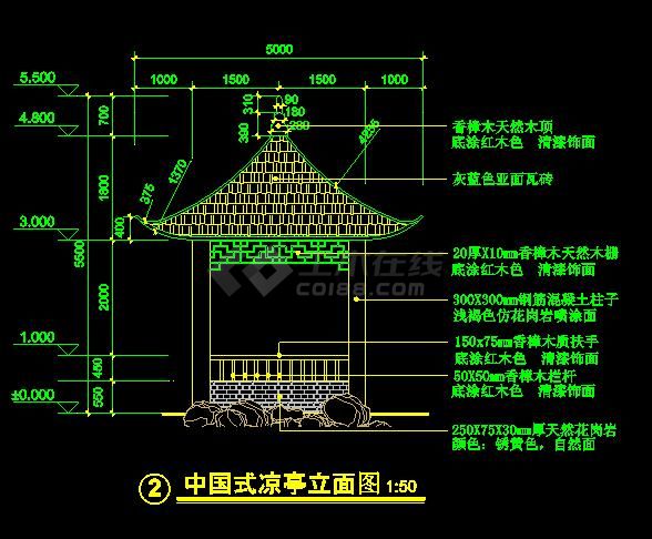 精美实用的中国式凉亭建筑施工图（标注详细）-图二