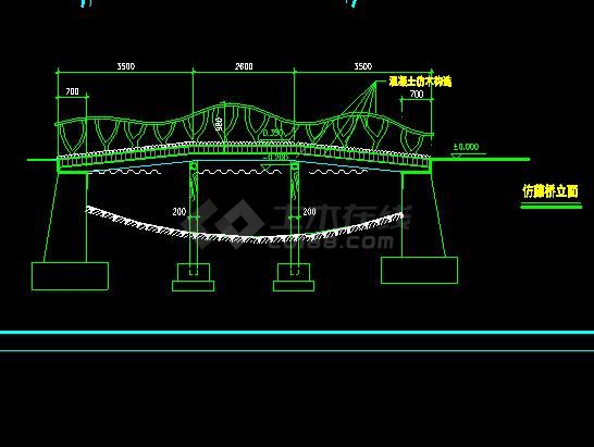 某地小型仿藤桥建筑设计图（标注详细）-图二