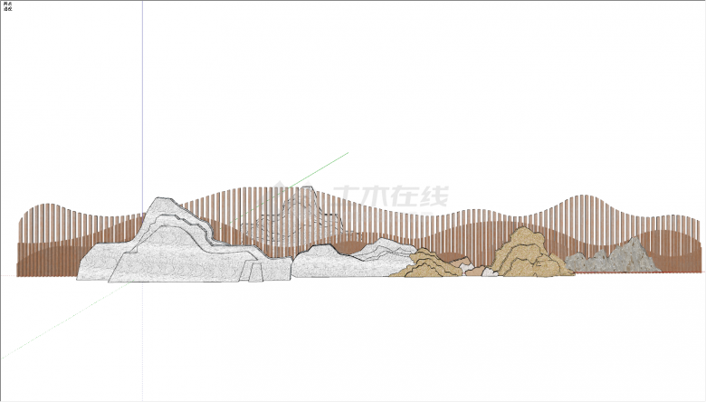 现代巴洛克建筑线条山形山水景墙su模型-图二